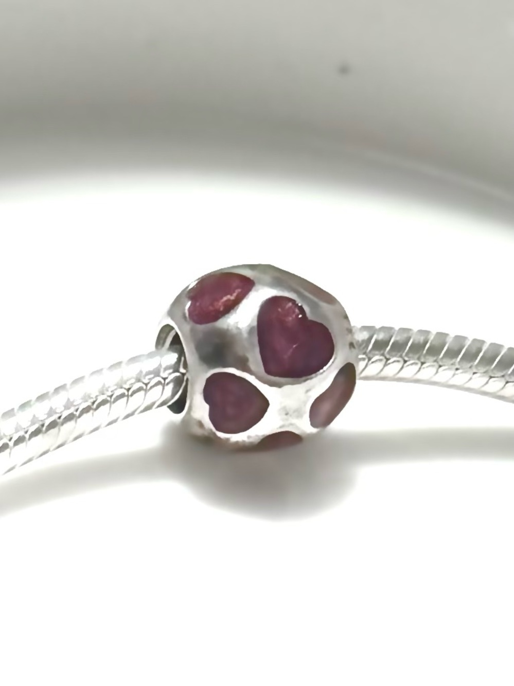 Pandora Sterling Silver Heart Cutout Charm Bead with Pink Enamel